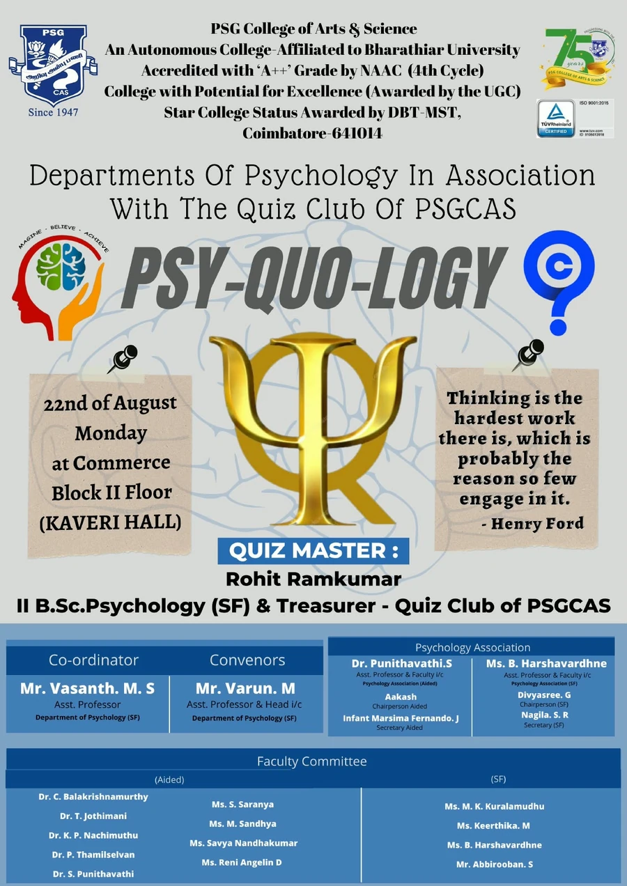 Psy-quo-logy quiz event poster